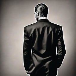 A realistic image of a man dressed in a tuxedo, facing away from the viewer