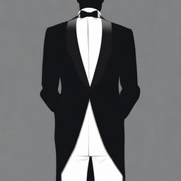 A realistic silhouette of a man dressed in a tuxedo, facing away with his back towards the viewer