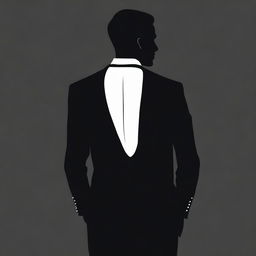 A realistic silhouette of a man dressed in a tuxedo, facing away with his back towards the viewer