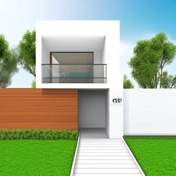 A 3D concept of a modern home fitting a 33ft by 48ft area, featuring a shop and a gate situated on the 33ft side. The house should incorporate minimalist aesthetics and contemporary architectural elements.