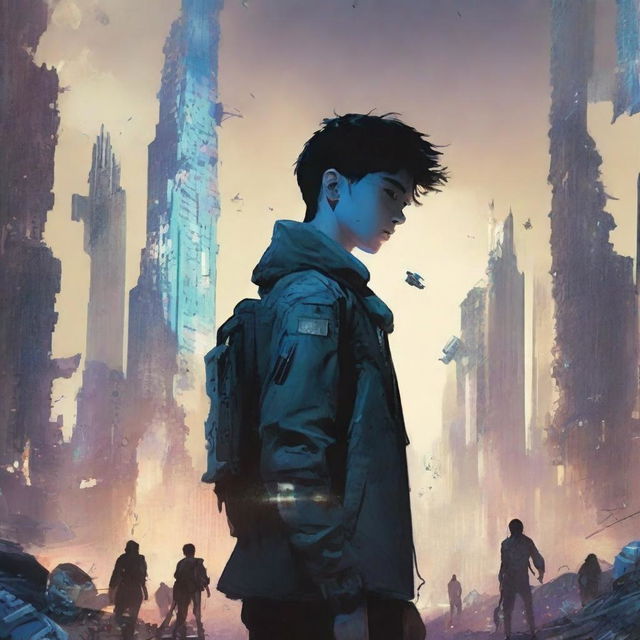 The cover shows a 17-year-old boy holding a flashing device, facing off against an army of ruthless AI men