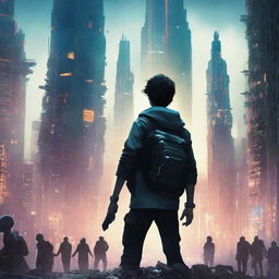 The cover shows a 17-year-old boy holding a flashing device, facing off against an army of ruthless AI men