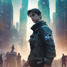 The cover shows a 17-year-old boy holding a flashing device, facing off against an army of ruthless AI men