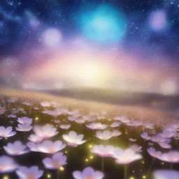 A mesmerizing scene of the 'Ethereal Echoes' universe, featuring a field of glowing, ethereal flowers