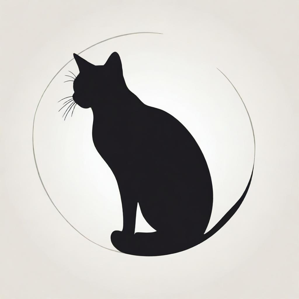 An elegant cat silhouette encapsulated by a circle, formed through minimalist line art.