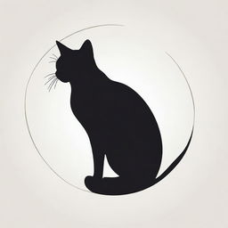 An elegant cat silhouette encapsulated by a circle, formed through minimalist line art.