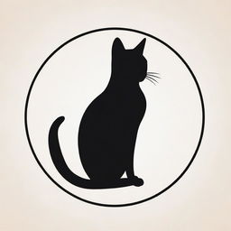 An elegant cat silhouette encapsulated by a circle, formed through minimalist line art.