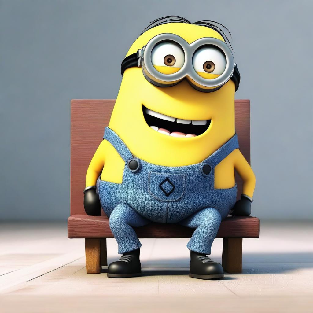 A Minion from the Despicable Me series sitting down