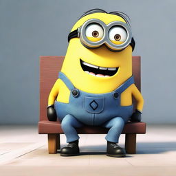 A Minion from the Despicable Me series sitting down