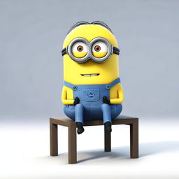 A Minion from the Despicable Me series sitting down