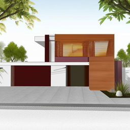 A modern home design fitting into a 33ft by 48ft area, featuring a shop and an imposing gate at the entrance. The design should demonstrate sleek lines, large windows, and contemporary architectural sensibilities.