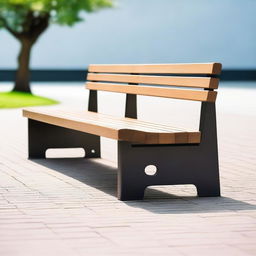 A front view of a long bench chair designed for multiple people to sit on