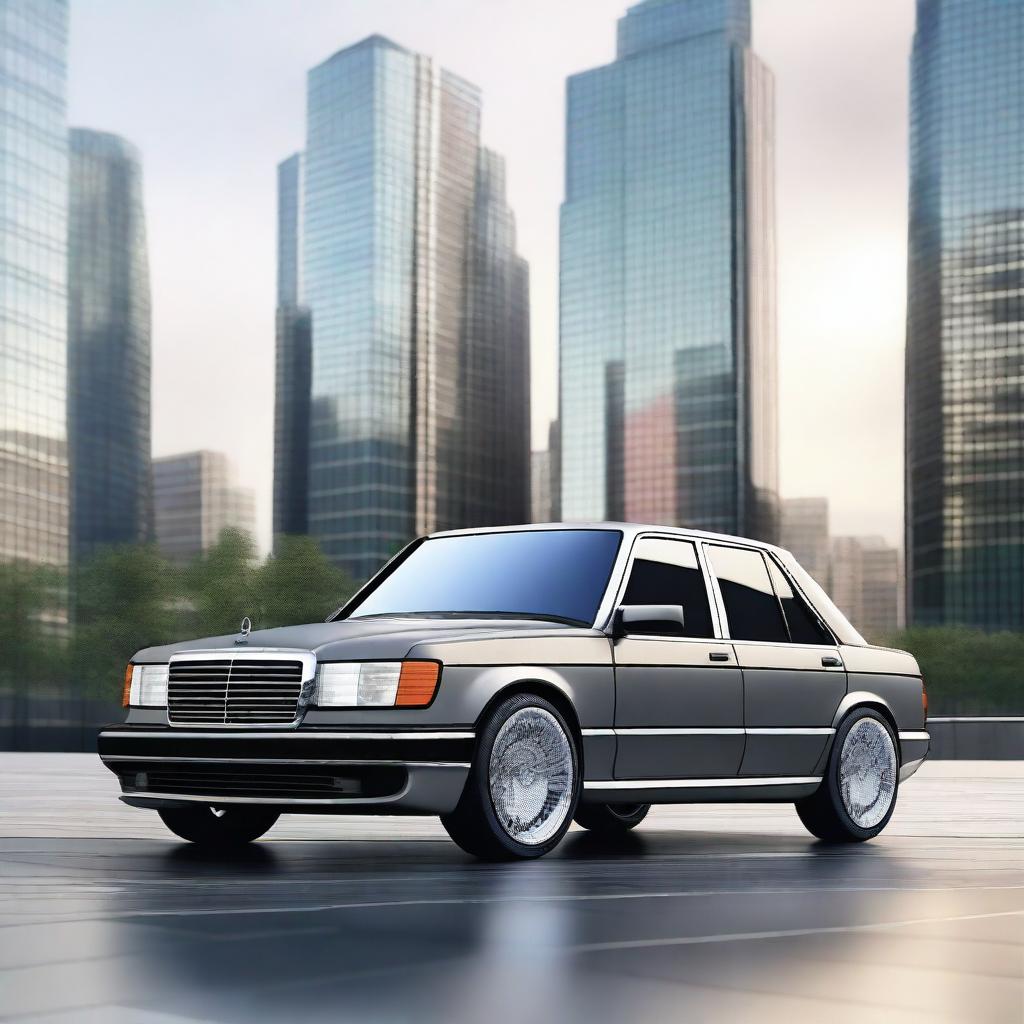 A futuristic rendition of the Mercedes-Benz 190E, 2024 model