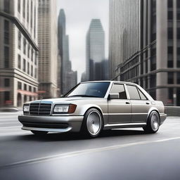 A futuristic rendition of the Mercedes-Benz 190E, 2024 model