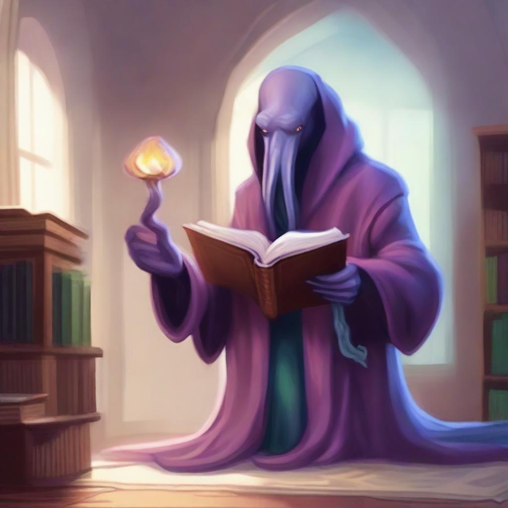 A friendly mindflayer is depicted in a welcoming and non-threatening manner