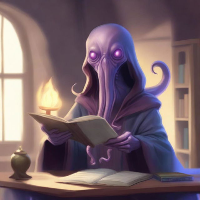 A friendly mindflayer is depicted in a welcoming and non-threatening manner