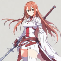 A detailed and vibrant image of Asuna Yuuki, a character from Sword Art Online, standing heroically with her sword