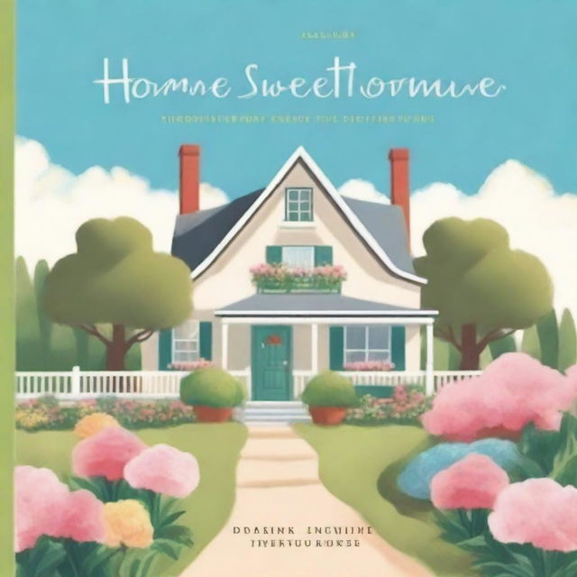 A heartwarming book cover titled 'Home Sweet Home' featuring a cozy, inviting house with a garden in the foreground