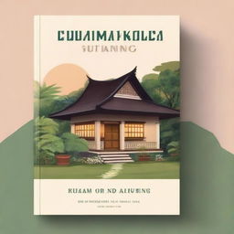 A comforting book cover titled 'Rumah untuk Pulang' featuring a traditional Indonesian house surrounded by lush greenery