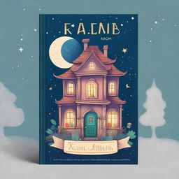 A whimsical book cover titled 'Rumah Ajaib' featuring a magical house with quirky, fantastical elements like floating windows, twisting chimneys, and glowing lights