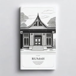 A simple and elegant book cover titled 'Rumah' featuring a detailed sketch of a traditional house