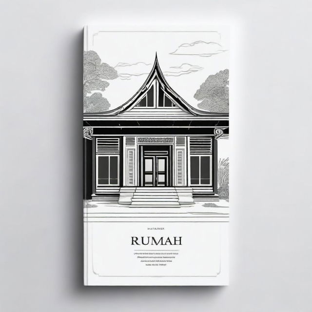 A simple and elegant book cover titled 'Rumah' featuring a detailed sketch of a traditional house