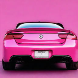 A detailed view of the back of a car painted in a funky pink color