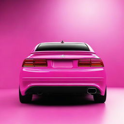 A detailed view of the back of a funky pink car