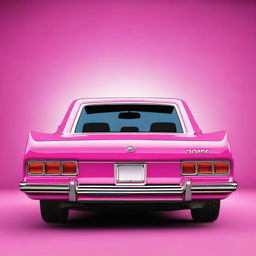 A detailed view of the back of a funky pink car