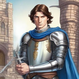 A detailed illustration of George Russell depicted as a knight