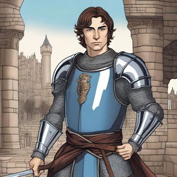 A detailed illustration of George Russell depicted as a knight