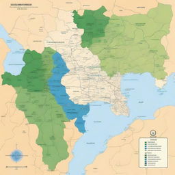 A detailed map illustration of the Cuyabeno region, showcasing the territorial planning and zoning