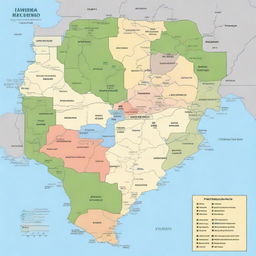 A detailed map illustration of the Cuyabeno region, showcasing the territorial planning and zoning