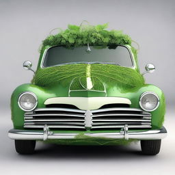 A whimsical and funky car designed to look like a plant