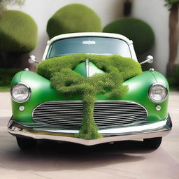 A whimsical and funky car designed to look like a plant