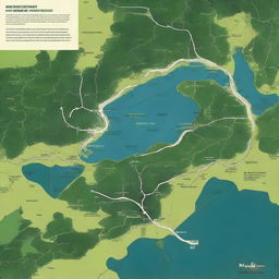 An illustration combining the concept of territorial planning with the natural beauty of the Cuyabeno region and the Amazon landscape