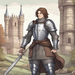 A detailed illustration of a knight with brown hair