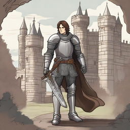 A detailed illustration of a knight with brown hair