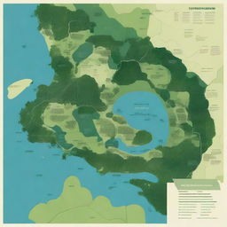 An illustration combining the concept of territorial planning with the natural beauty of the Cuyabeno region and the Amazon landscape