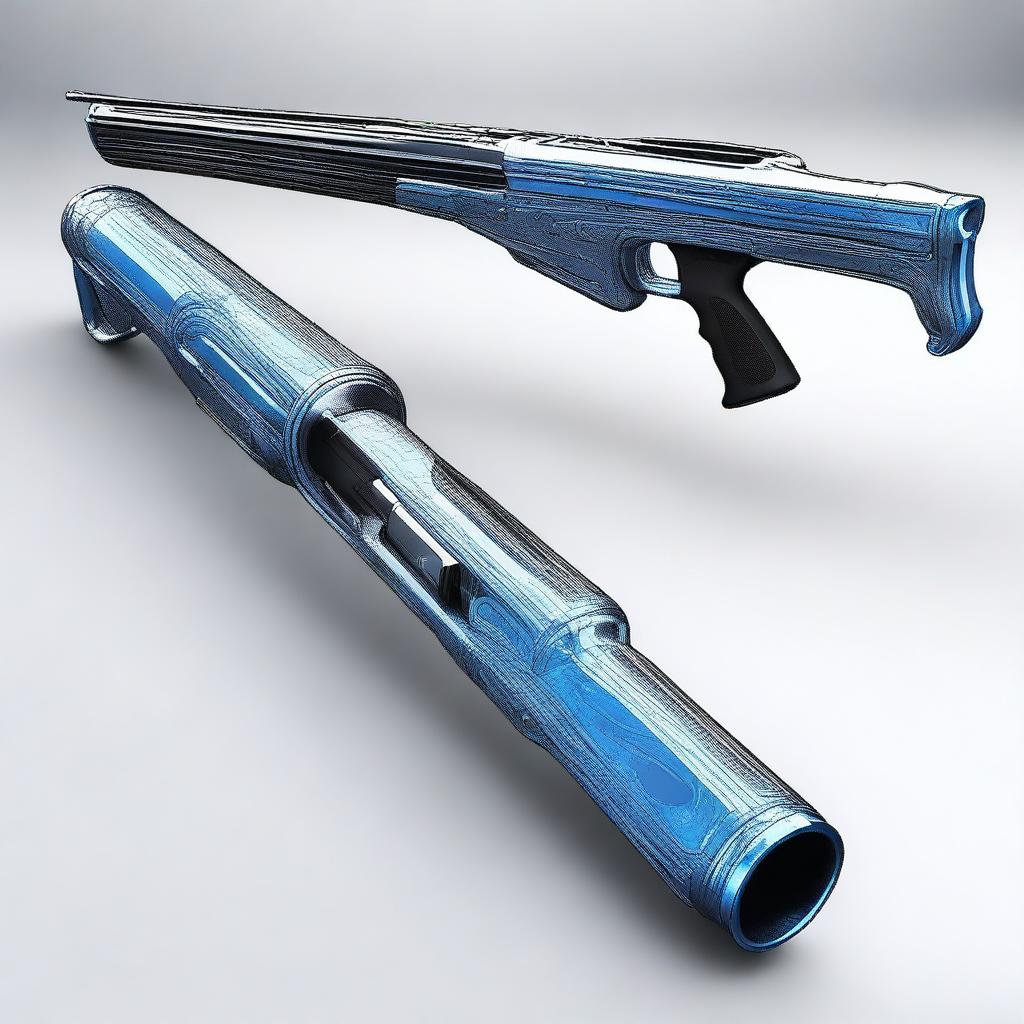 A highly detailed image of a futuristic sawed-off double-barreled shotgun