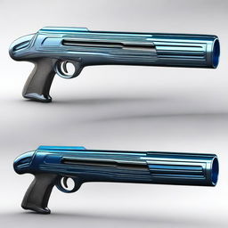 A highly detailed image of a futuristic sawed-off double-barreled shotgun