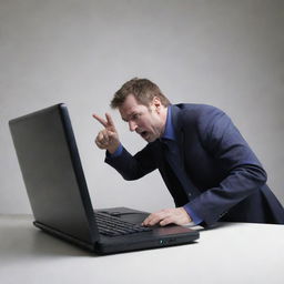 A dramatic image clearly illustrating a man on the verge of losing a fight to a powerful computer.