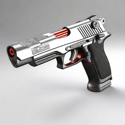 A highly detailed image of a futuristic double-barreled Desert Eagle pistol