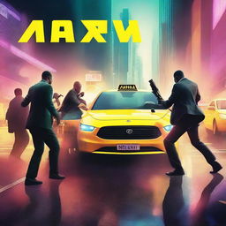 A fictional book cover featuring assailants firing from a taxi