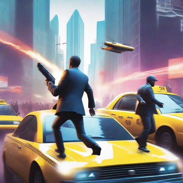 A fictional book cover featuring assailants firing from a taxi