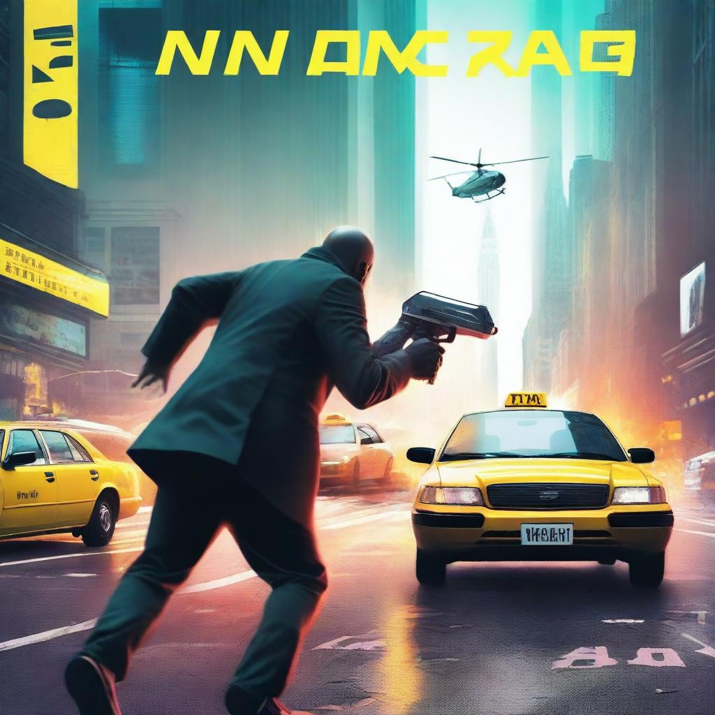 A fictional book cover featuring assailants firing from a taxi