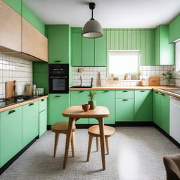 Diseño de cocina estilo midcentury con muebles de abajo de madera rojiza