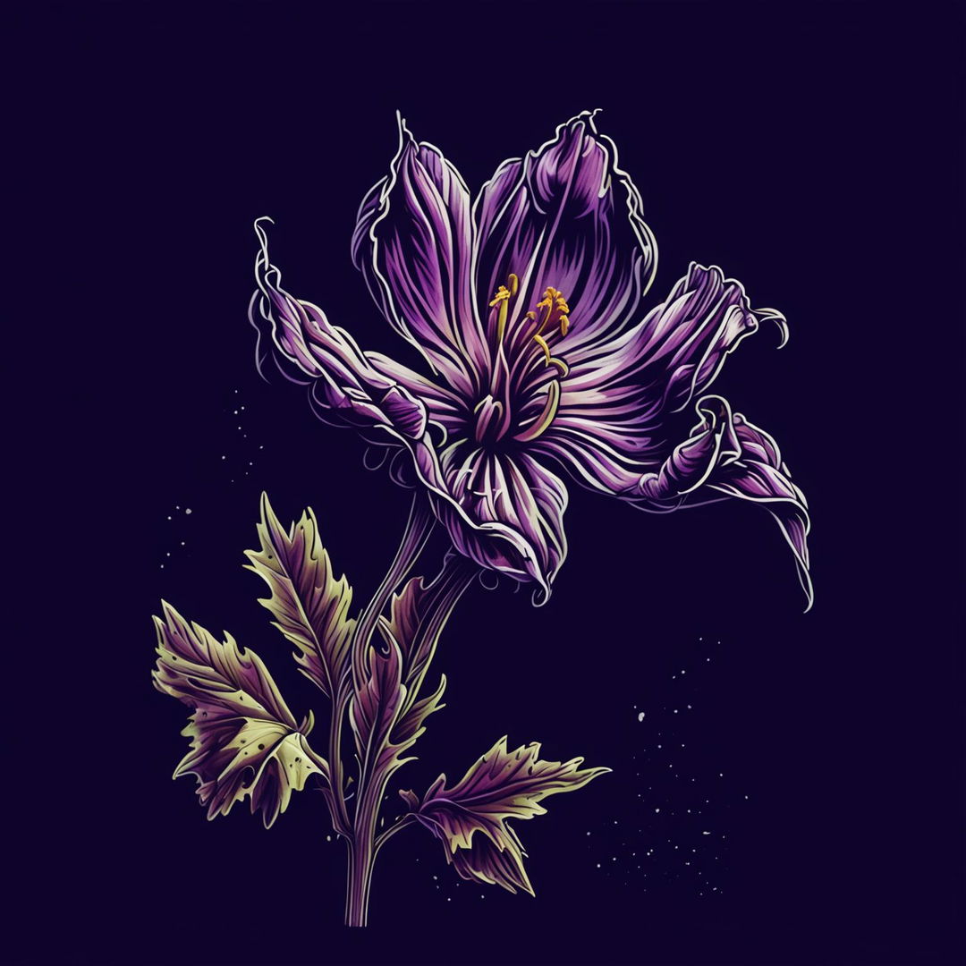 An evocative illustration of the wilting and dying purple Carpathian bellflower, the national flower of Romania, set against a dark background to emphasize melancholy and loss