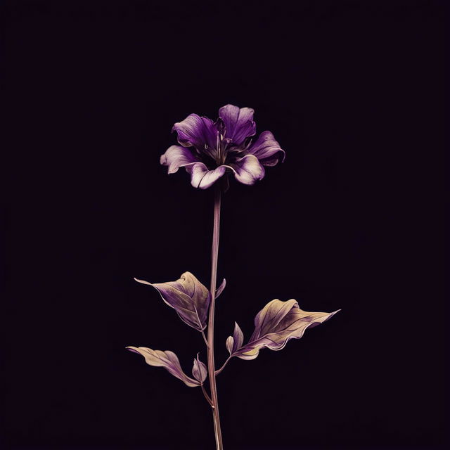 A somber illustration of the wilting and dying purple Carpathian bellflower, the national flower of Romania, with petals falling and drooping against a dark background