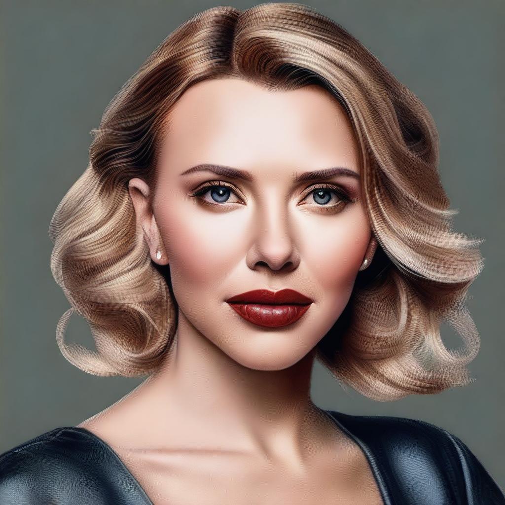 A realistic and detailed portrait of Scarlett Johansson, capturing her elegance and beauty